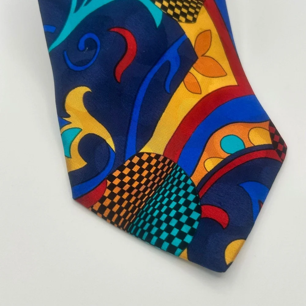 Missoni Cravatte Italy Mens Silk Tie Abstract Geometric Multi Color Vintage 90s
